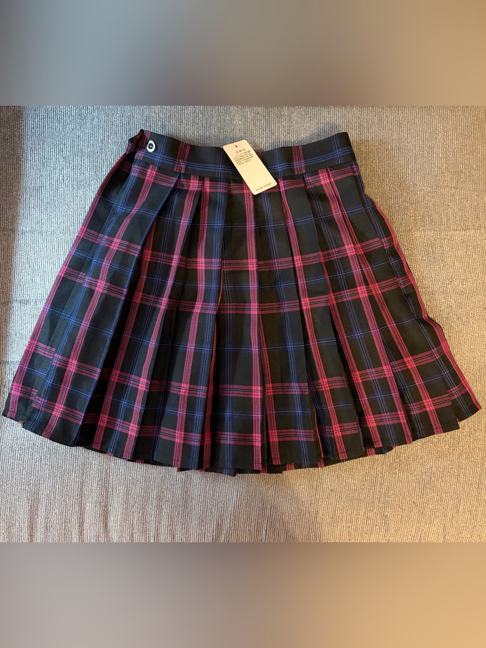 Y2K Hug Sunshine Harajuku Pleated Black Plaid Mini Skirt with Pink/Blue Accents